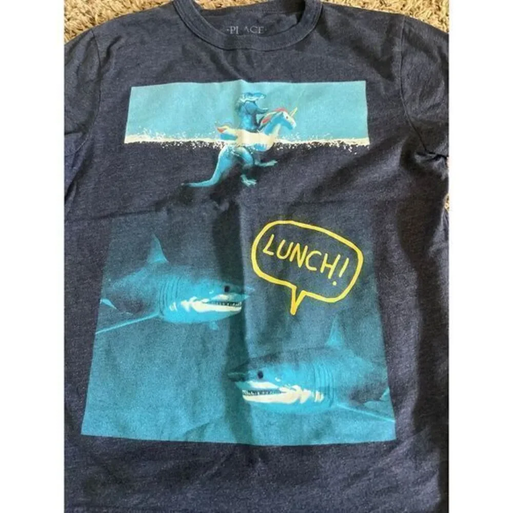 The Children's Place Boys Blue Short sleeve‎ shirt Dino unicorn float size 5/6